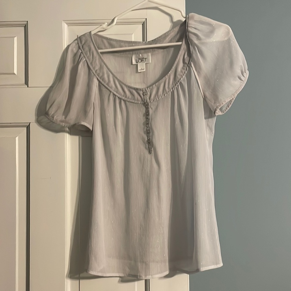 Loft short sleeved silver round neck shirt.